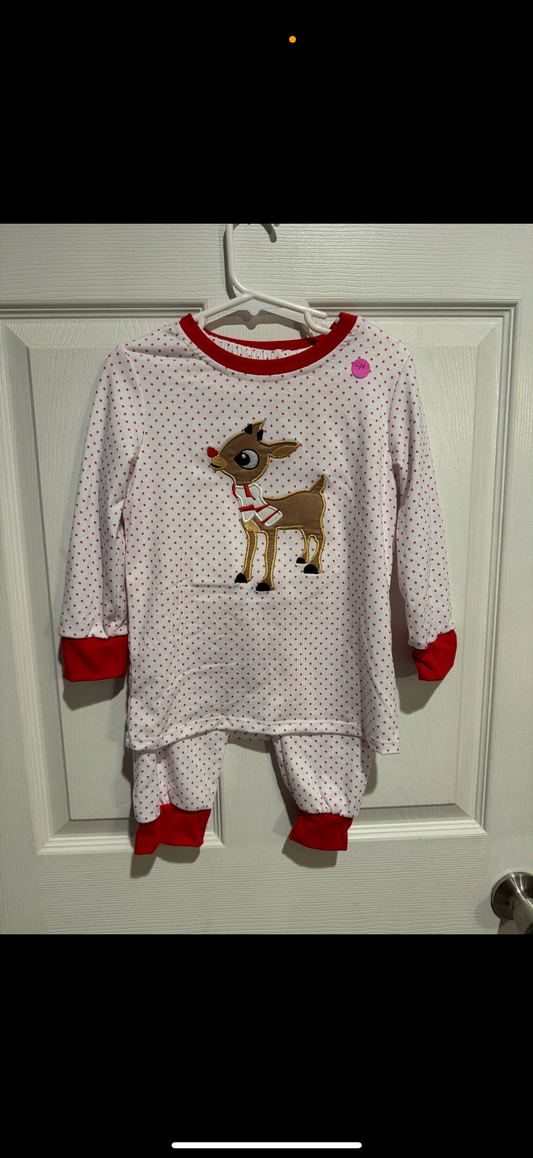 Reindeer girl pjs has ruffle sleeve